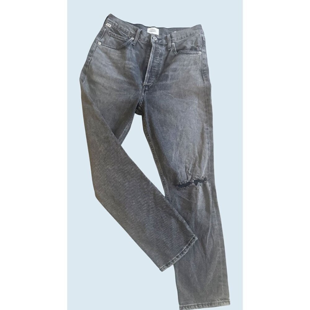 CITIZENS OF HUMANITY Jolene Grey Button Fly Distressed Hi Rise Jeans Sz 26